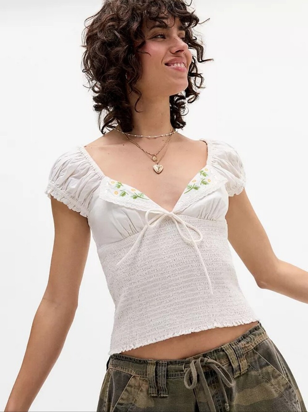 BDG Embroidered Smocked Cotton Top floral peasant cottagecore women's small NWT
